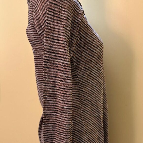 Max Studio striped cotton blend long sleeve tunic top in brown and tan size L - Picture 3 of 5